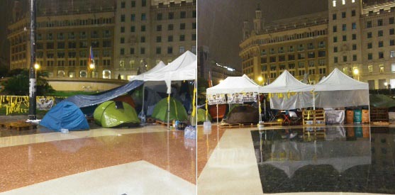 El campamento independentista en Plaza Cataluña