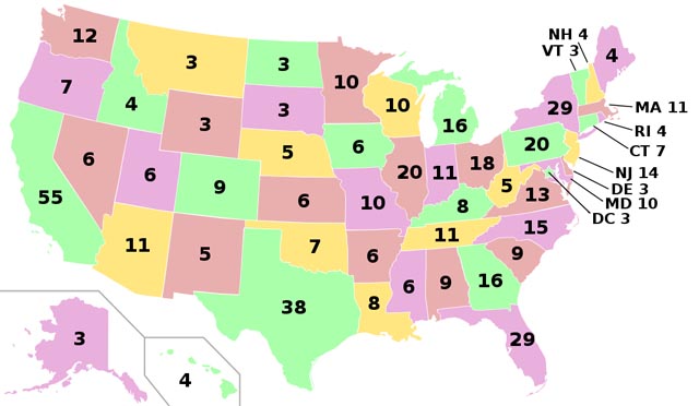 Mapa de las circunscripciones electorales de Estados Unidos.