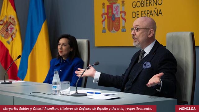 Margarita Robles y Oleksii Reznikov, titulares de Defensa de España y Ucrania, respectivamente.